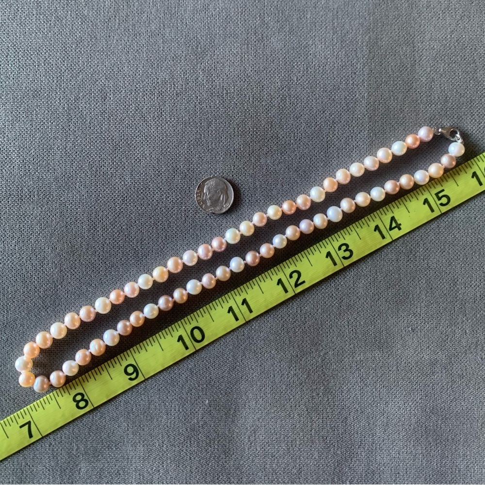 18” multi-colored cultured freshwater 6-7mm Pearl necklace w/ sterling silver